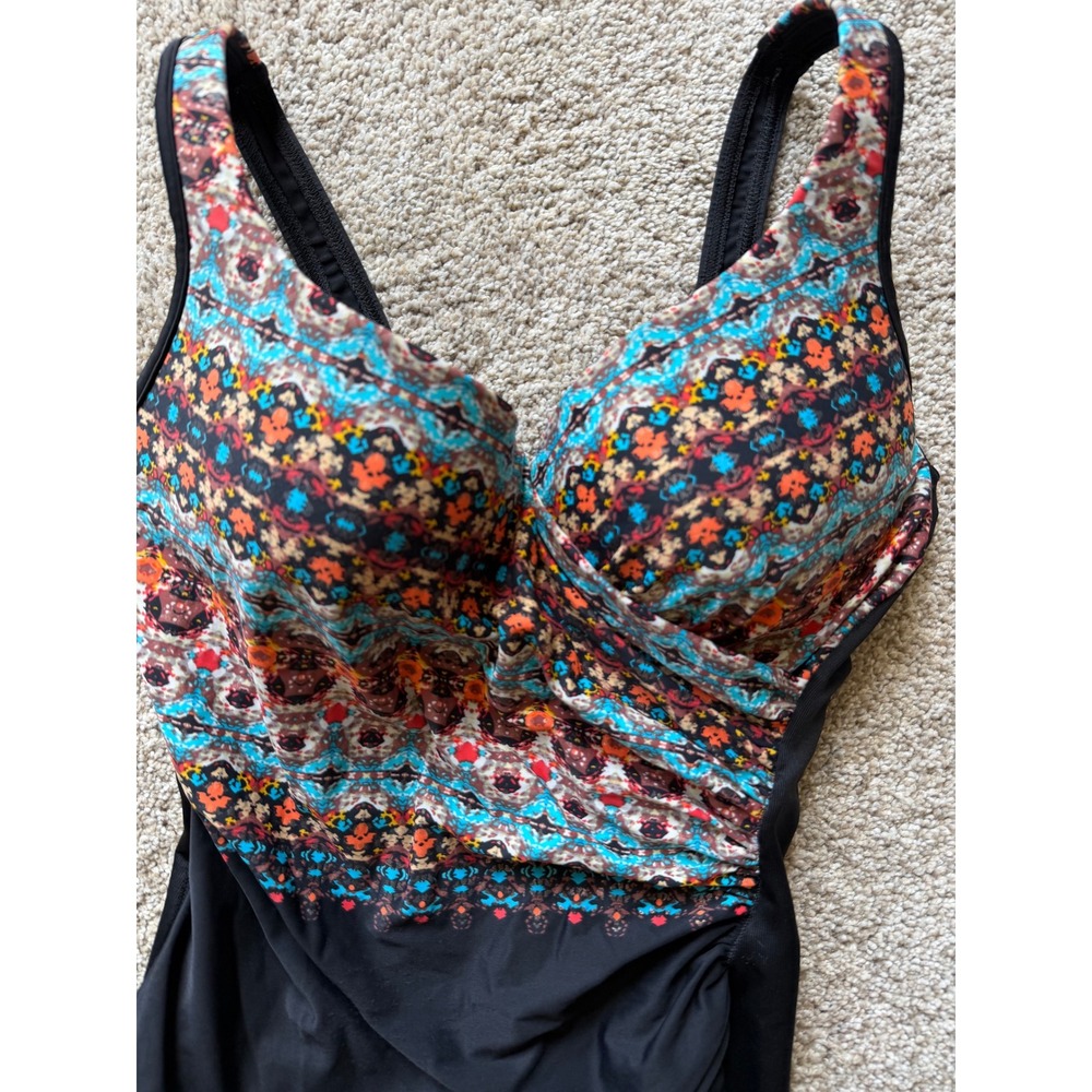Miraclesuit Womens Geometric Print Underwire Shaping One Piece Swimsuit Black 10
